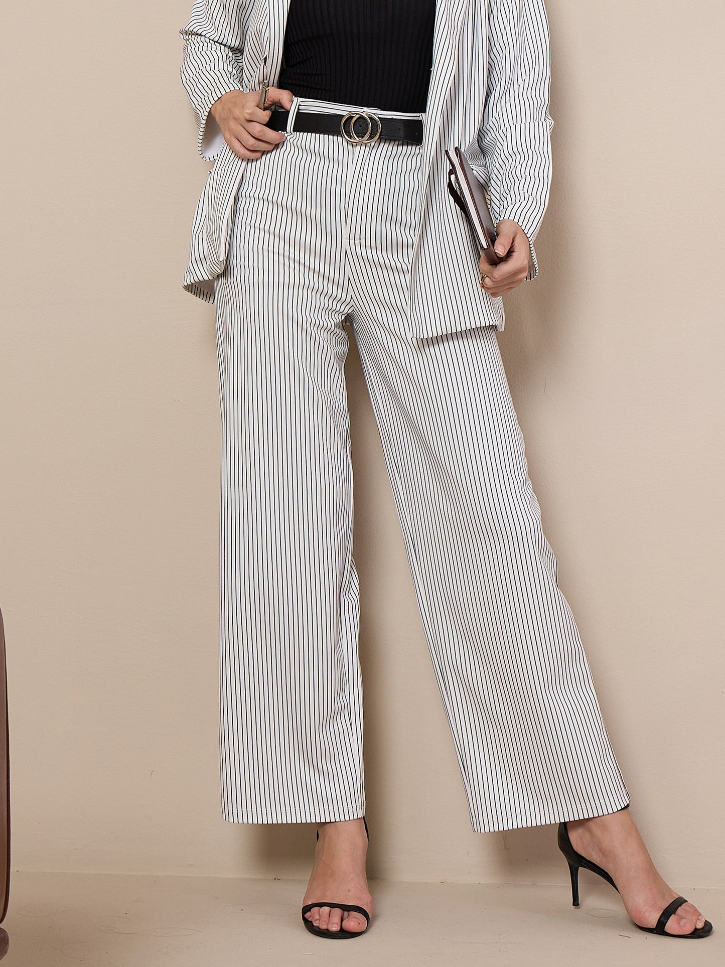 Women's White Striped Pant
