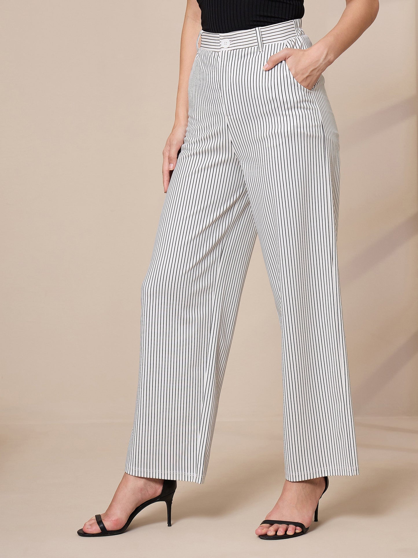 Women's White Striped Pant