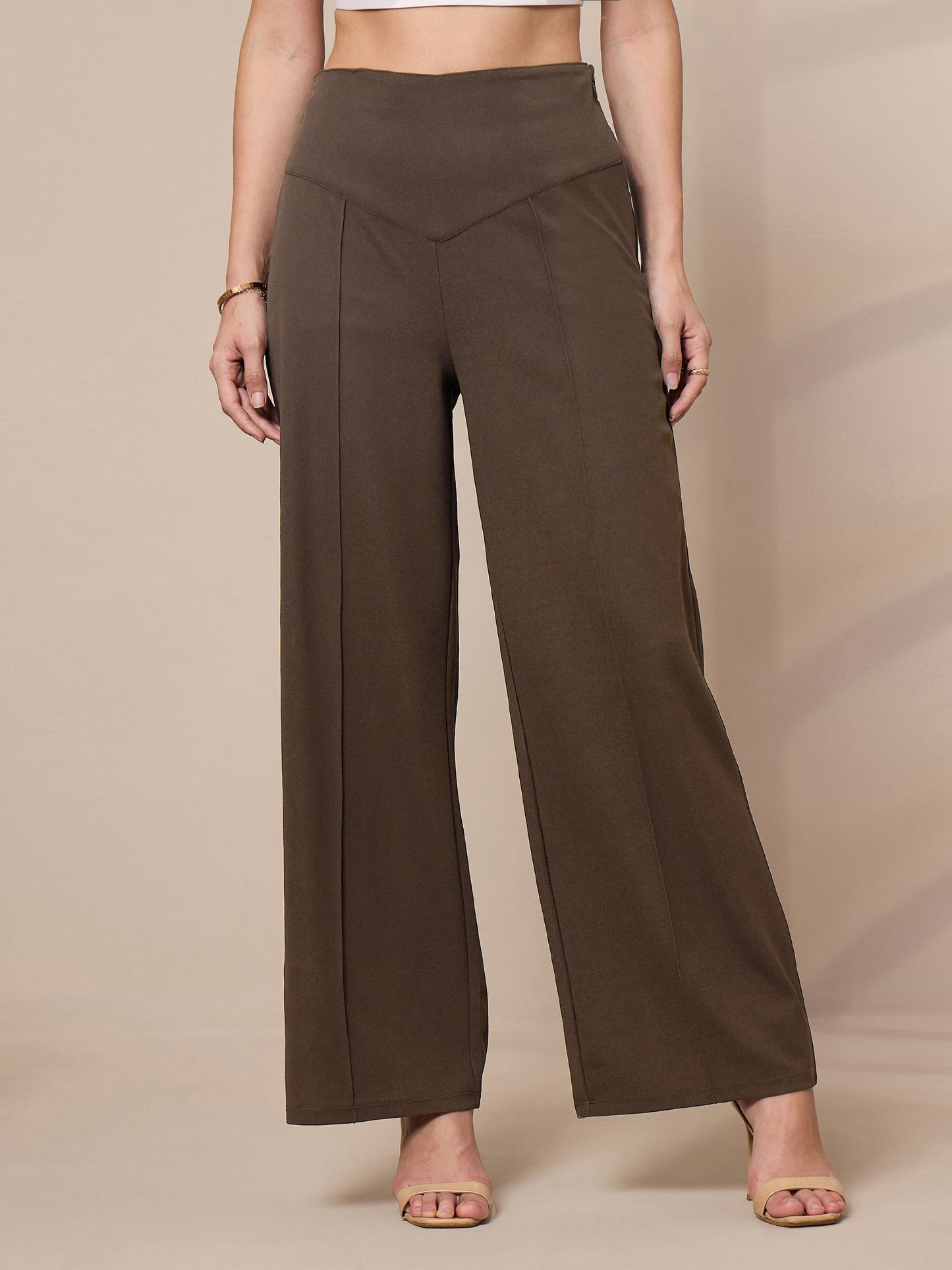 Women's Brown Solid Pant