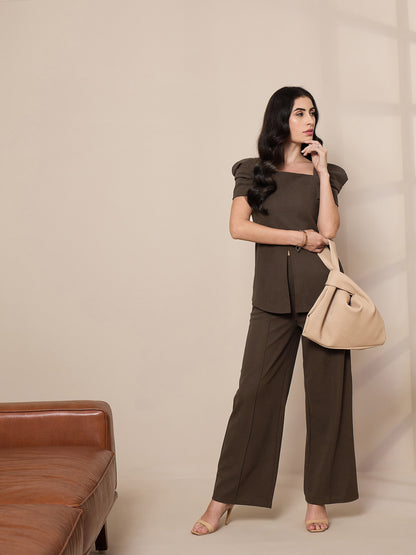 Women's Brown Solid Pant