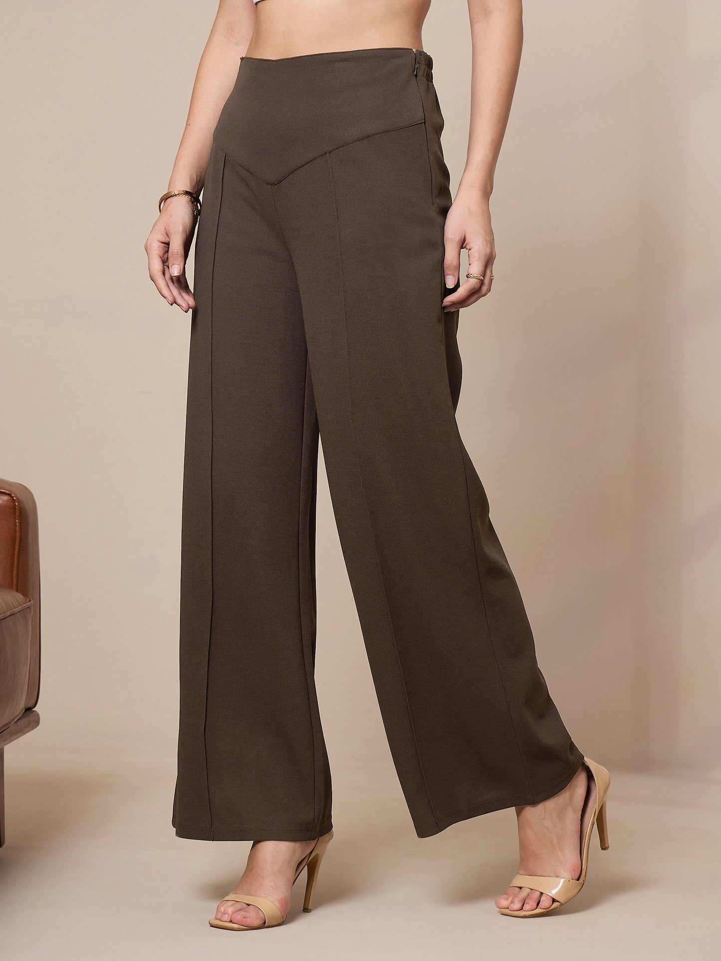 Women's Brown Solid Pant