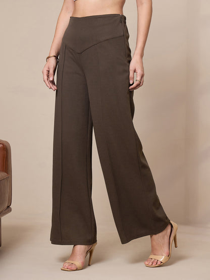 Women's Brown Solid Pant