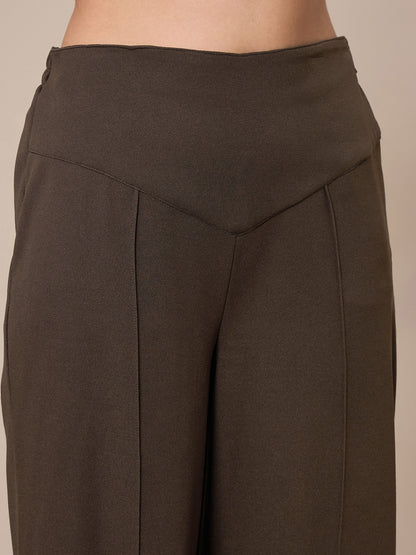Women's Brown Solid Pant