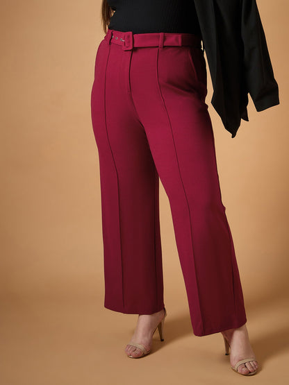 Women's Maroon Solid Pant
