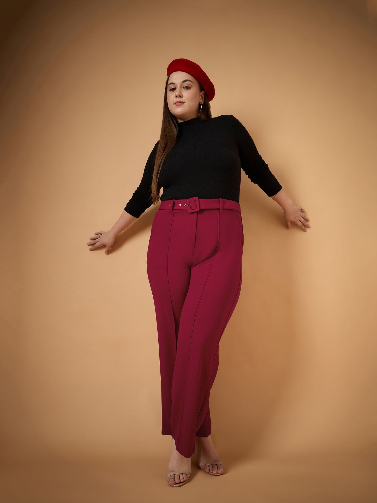 Women's Maroon Solid Pant