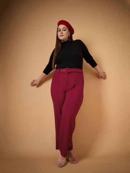Women's Maroon Solid Pant