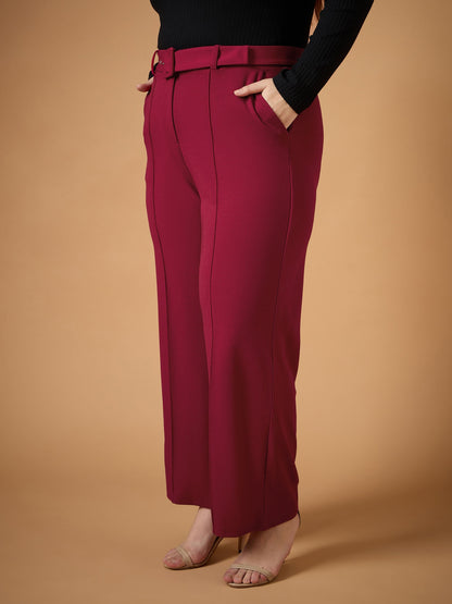 Women's Maroon Solid Pant