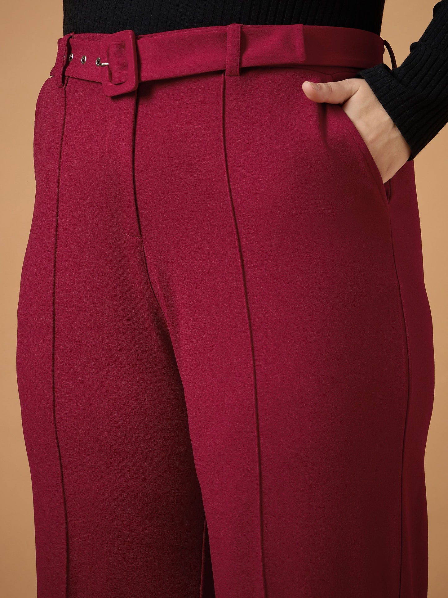 Women's Maroon Solid Pant
