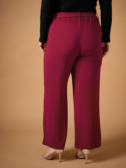 Women's Maroon Solid Pant