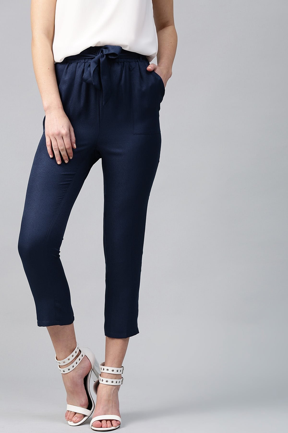 Women's Navy Tapered Peg Pants