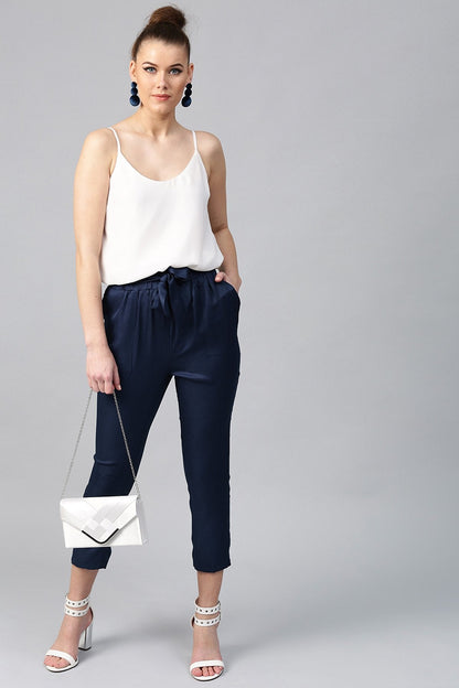 Women's Navy Tapered Peg Pants