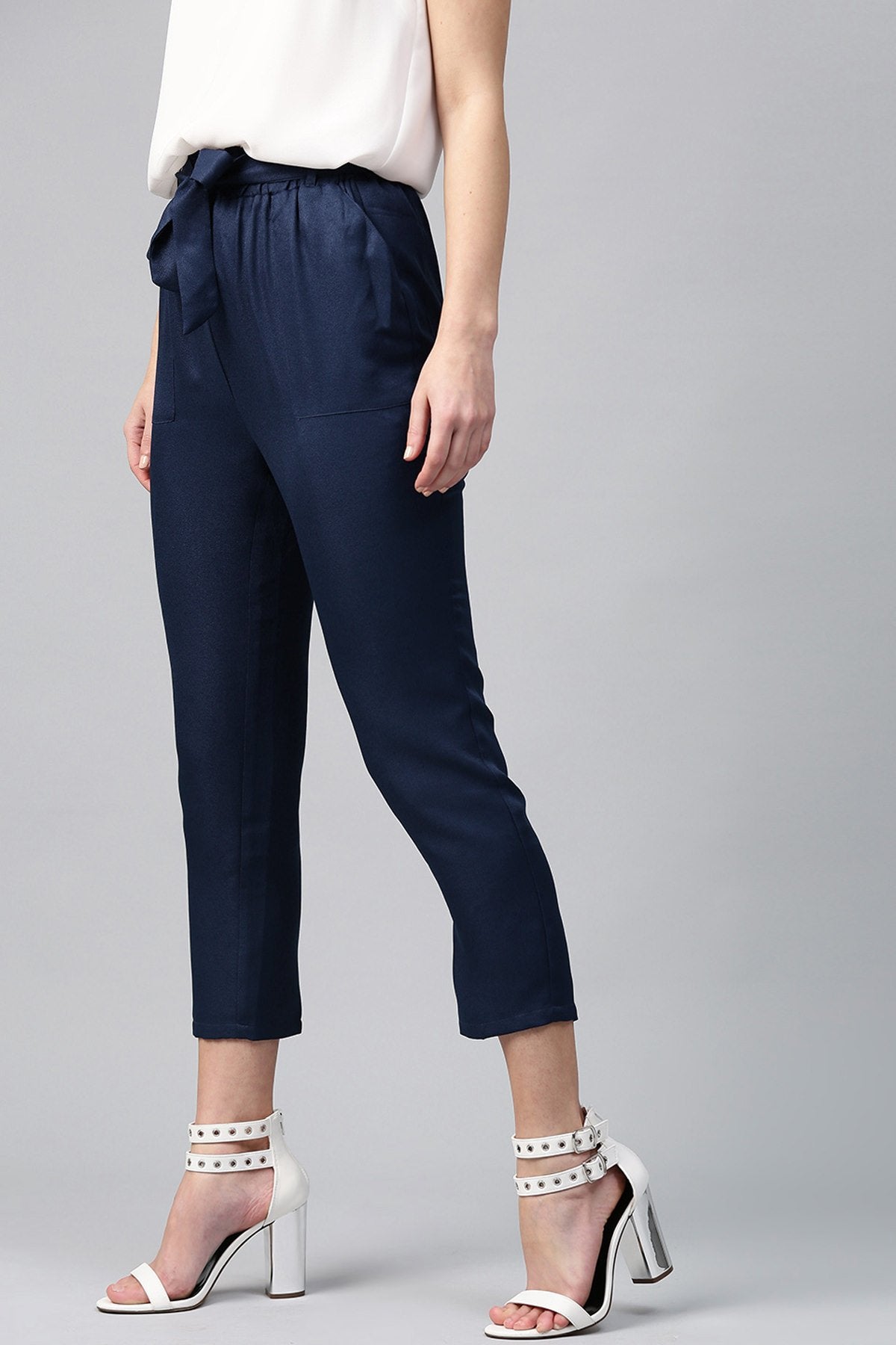Women's Navy Tapered Peg Pants