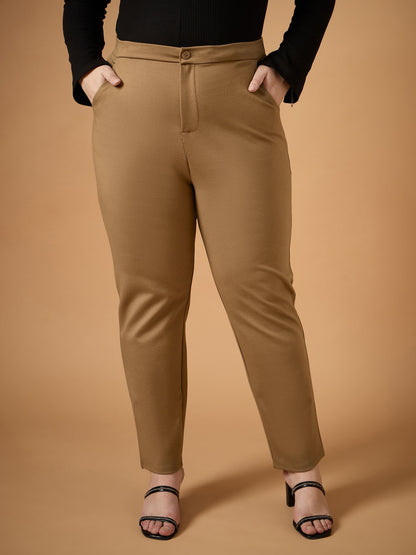 Women's Beige Solid Pant