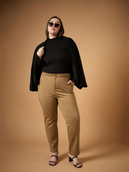 Women's Beige Solid Pant