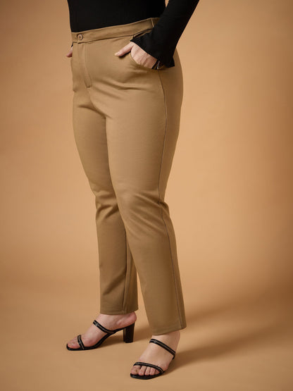 Women's Beige Solid Pant