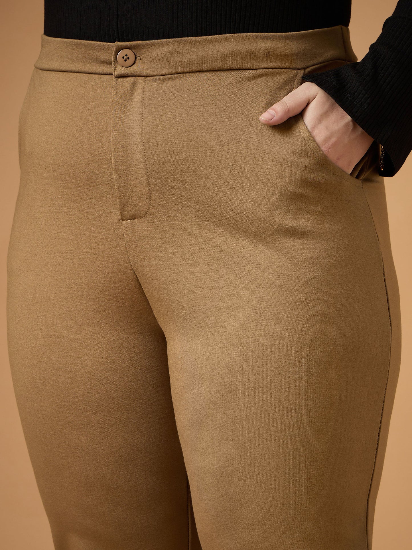 Women's Beige Solid Pant