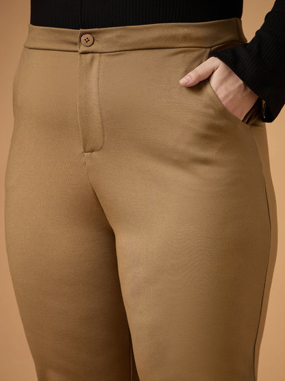 Women's Beige Solid Pant