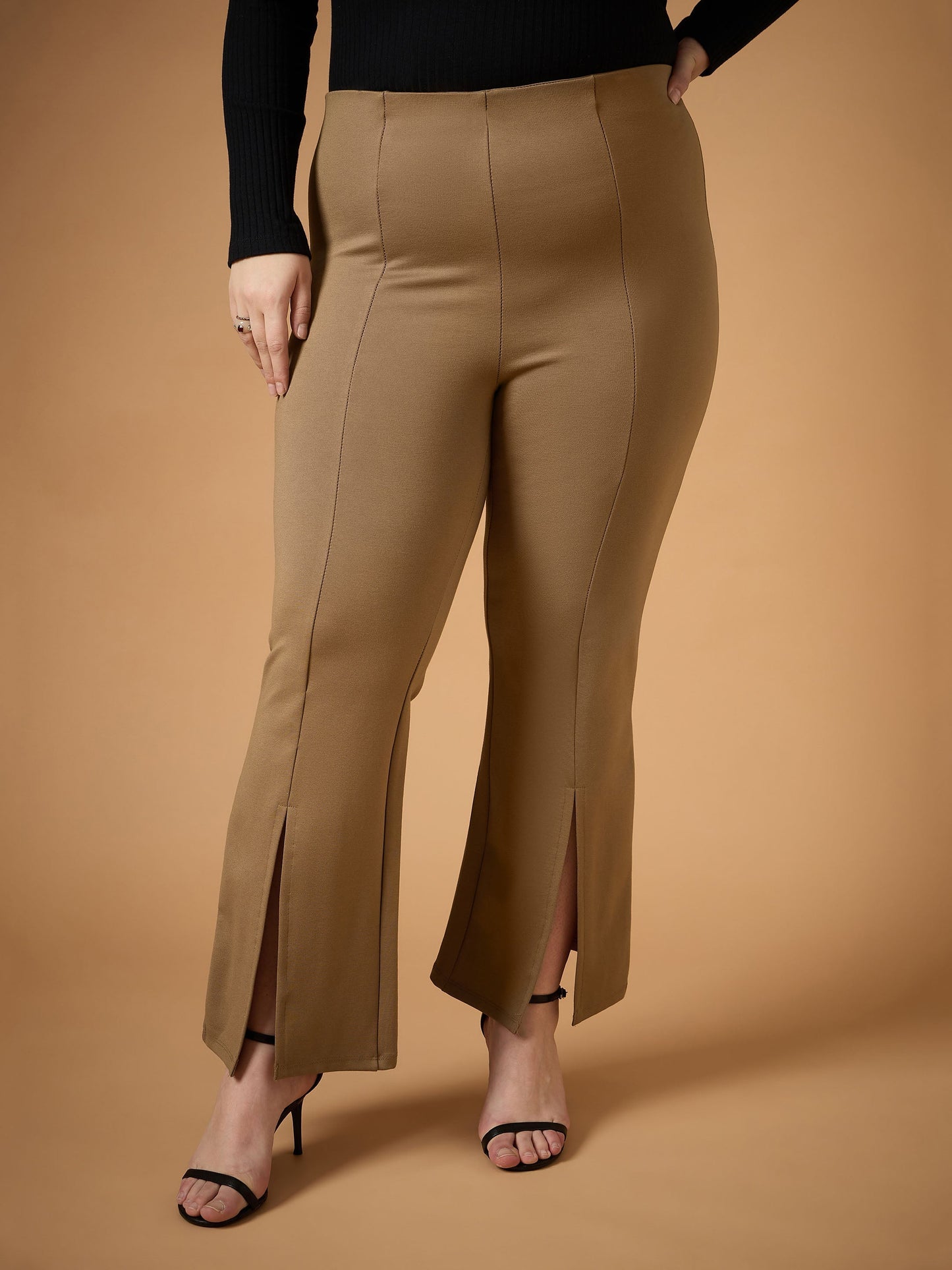 Women's Beige Solid Pant