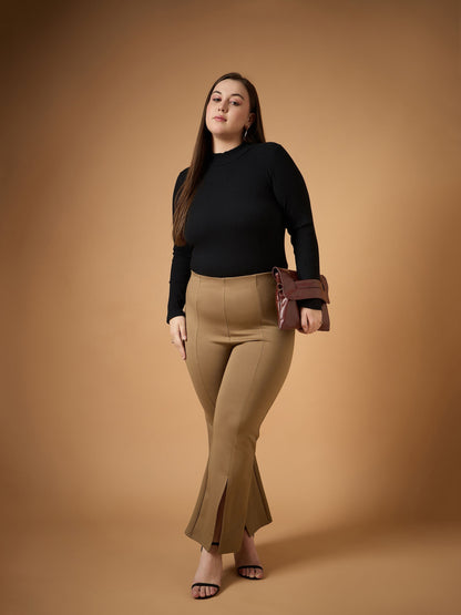 Women's Beige Solid Pant