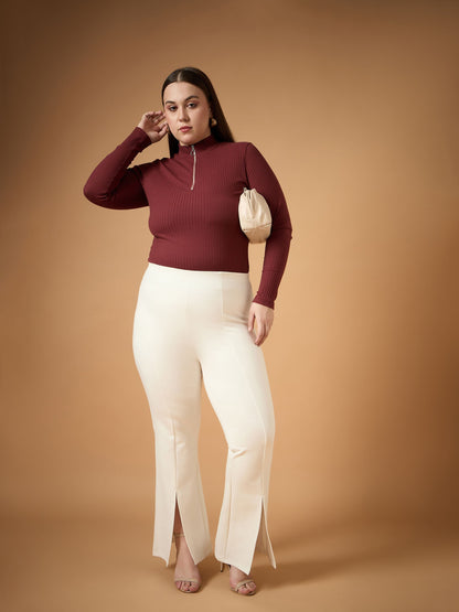 Women's White Solid Pant