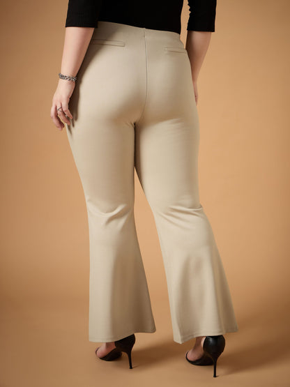 Women's Beige Solid Pant