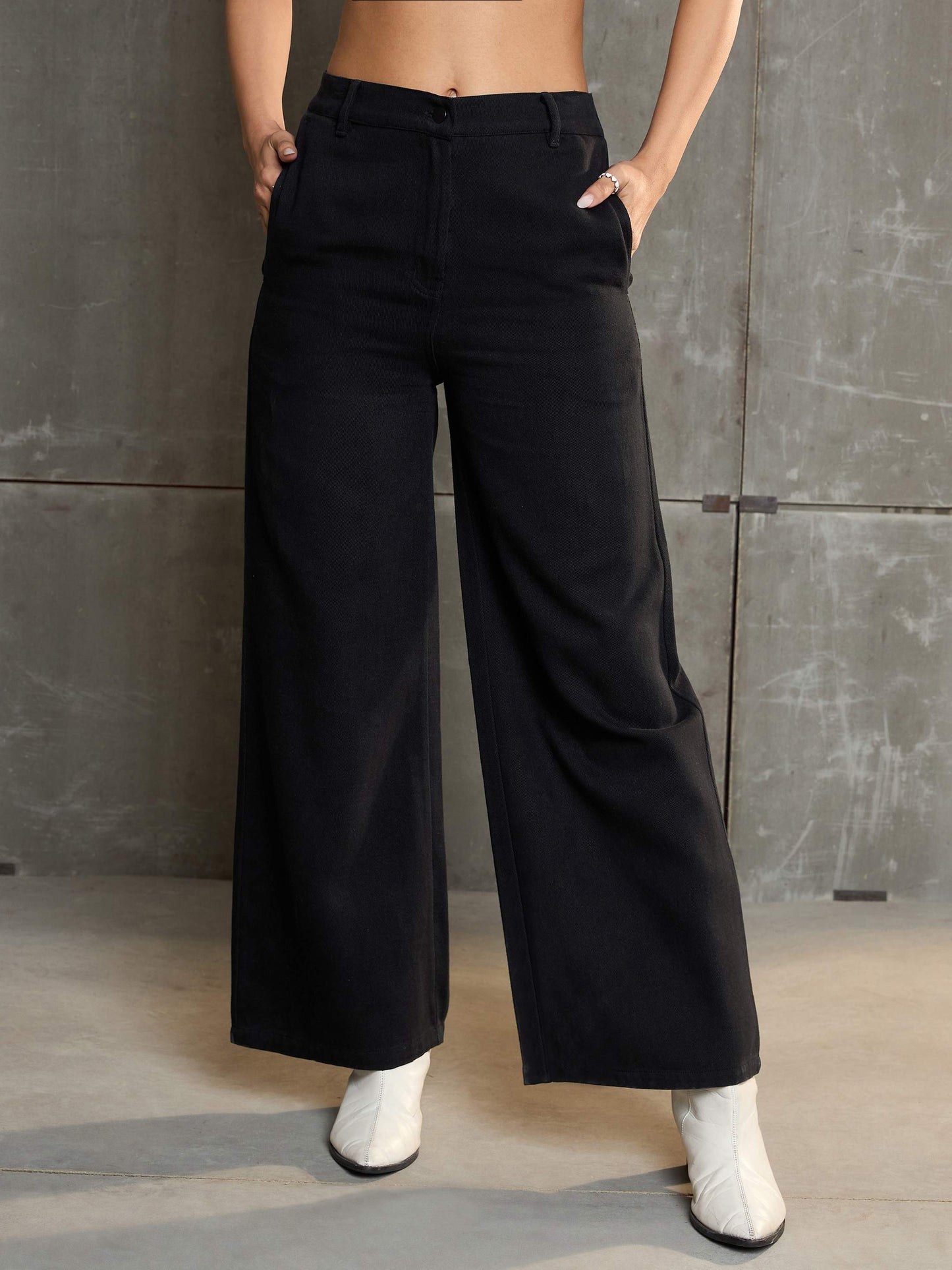 Women's Black Denim Flared Pan