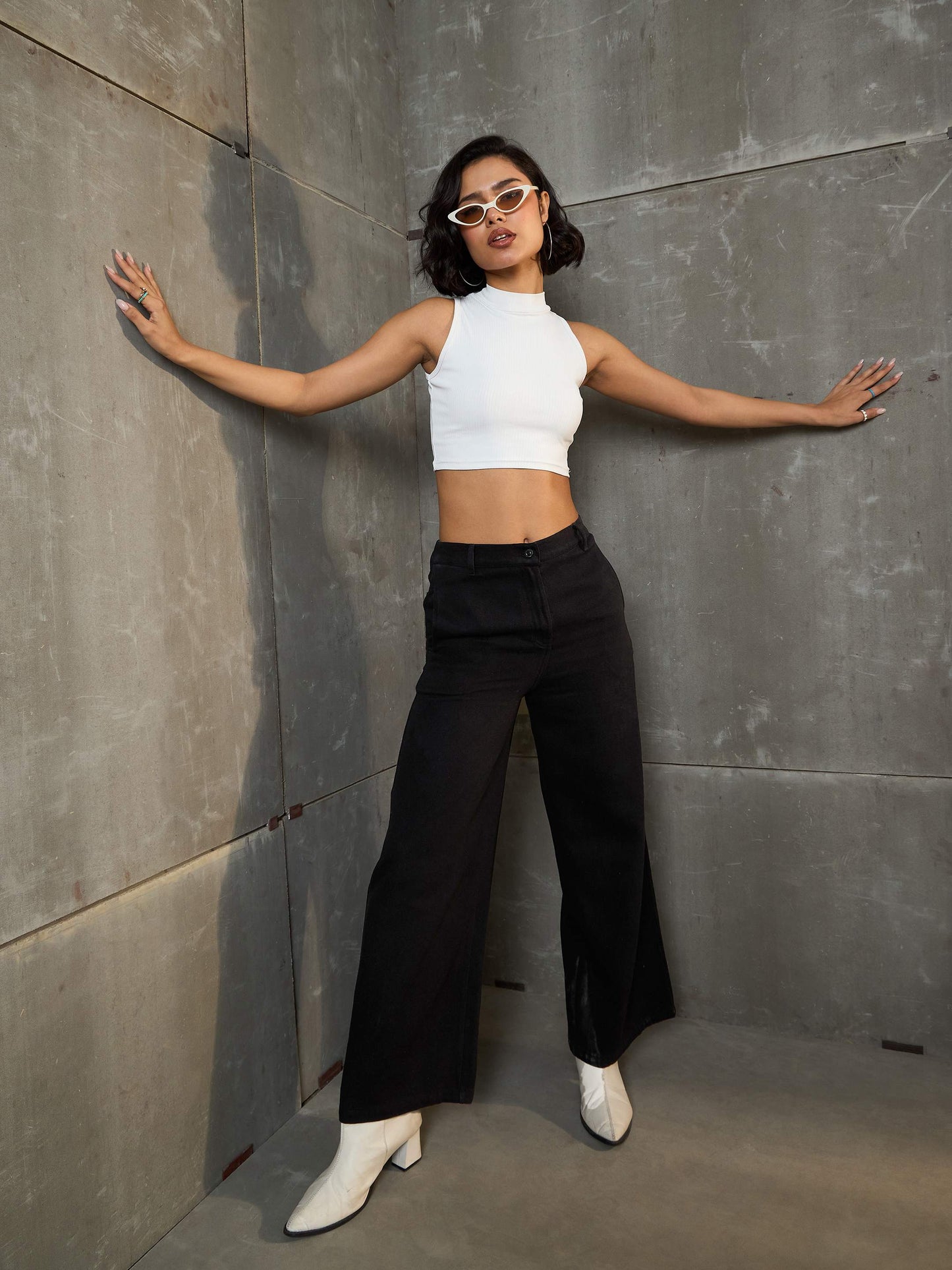 Women's Black Denim Flared Pan