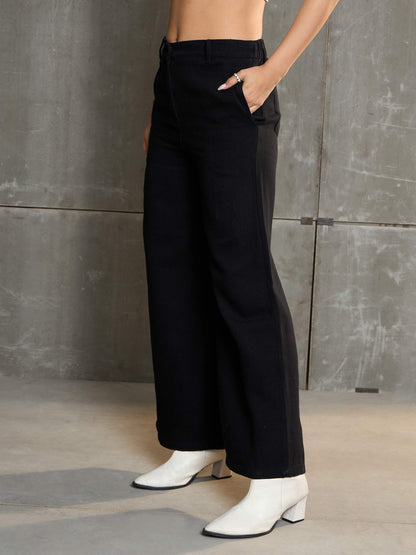 Women's Black Denim Flared Pan