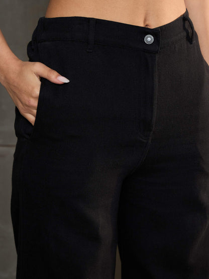 Women's Black Denim Flared Pan