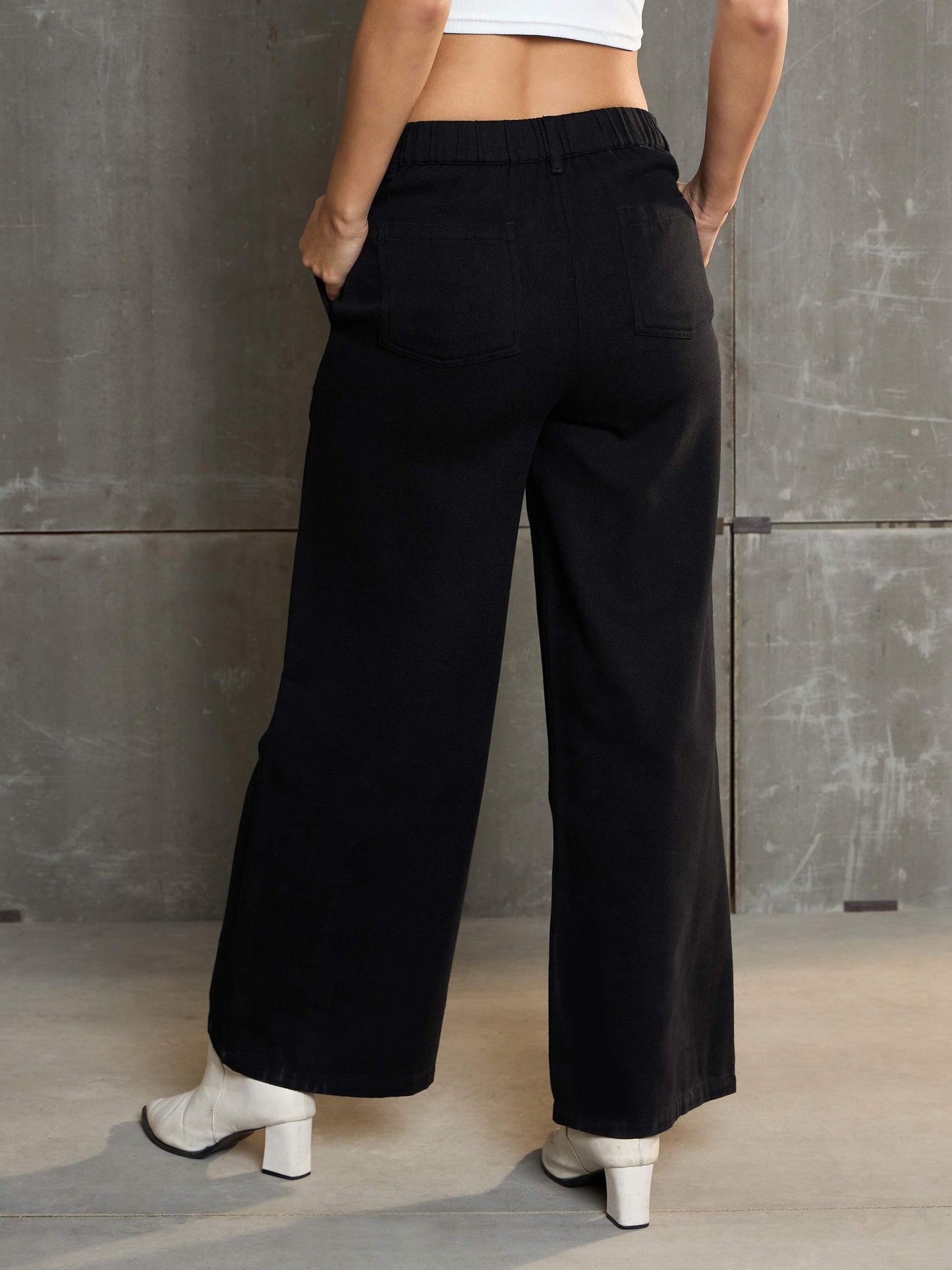 Women's Black Denim Flared Pan