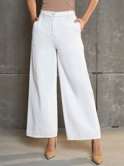 Women's White Denim Flared Pan