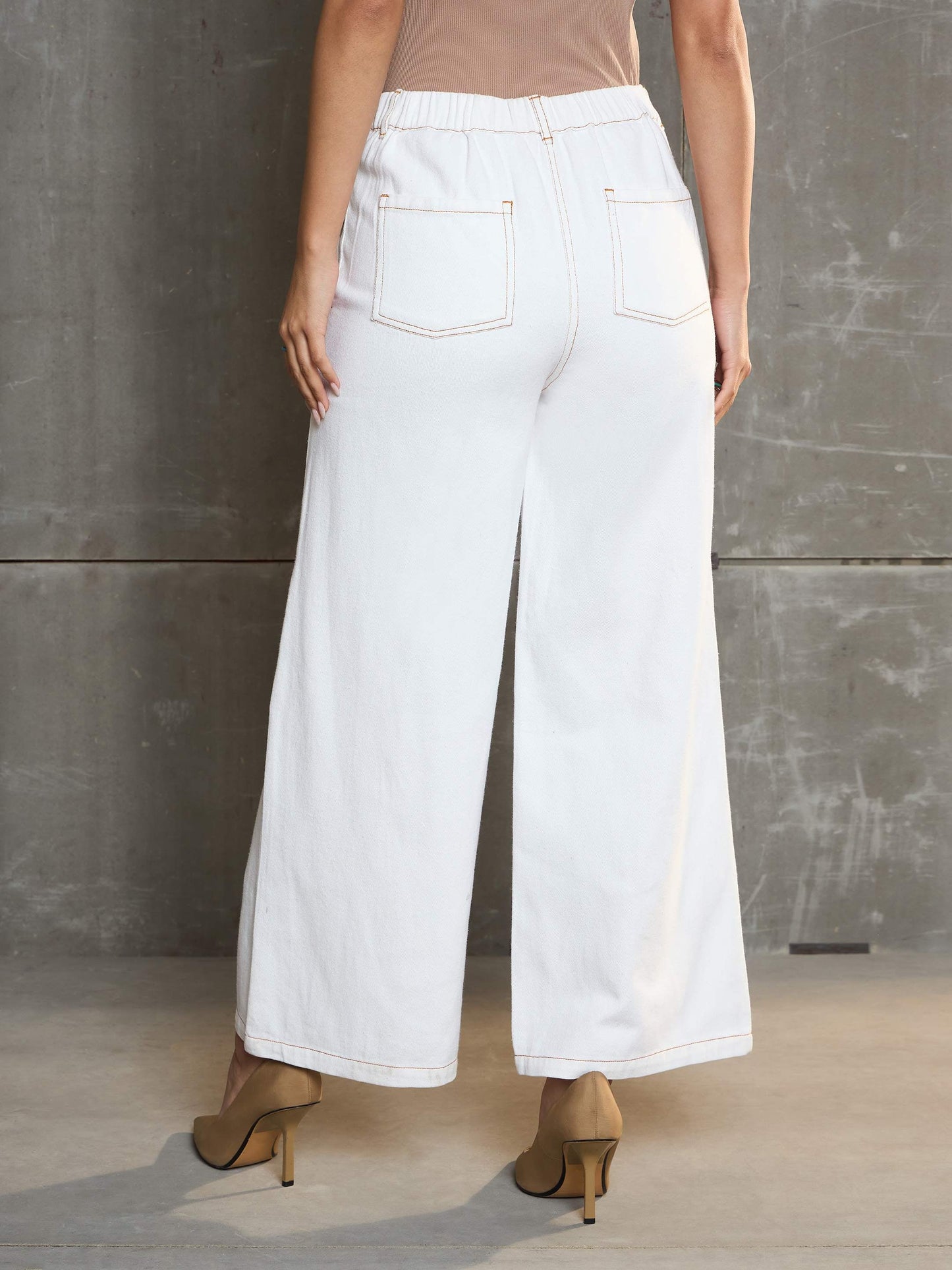 Women's White Denim Flared Pan