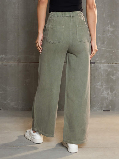 Women's Olive Denim Flared Pan