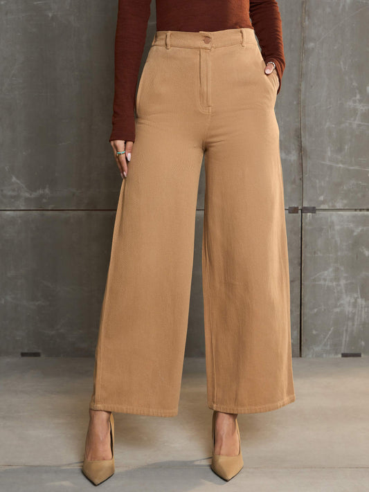 Women's Brown Denim Flared Pan