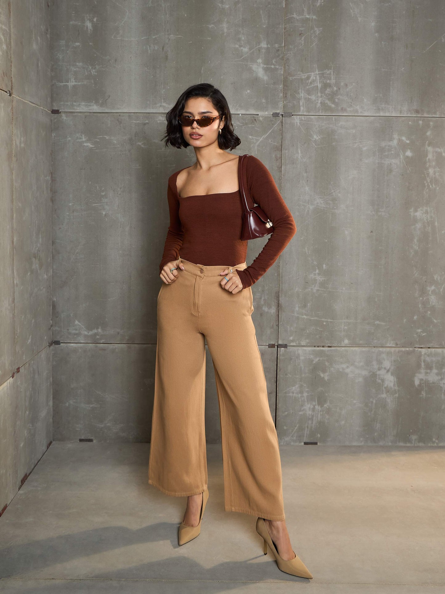 Women's Brown Denim Flared Pan