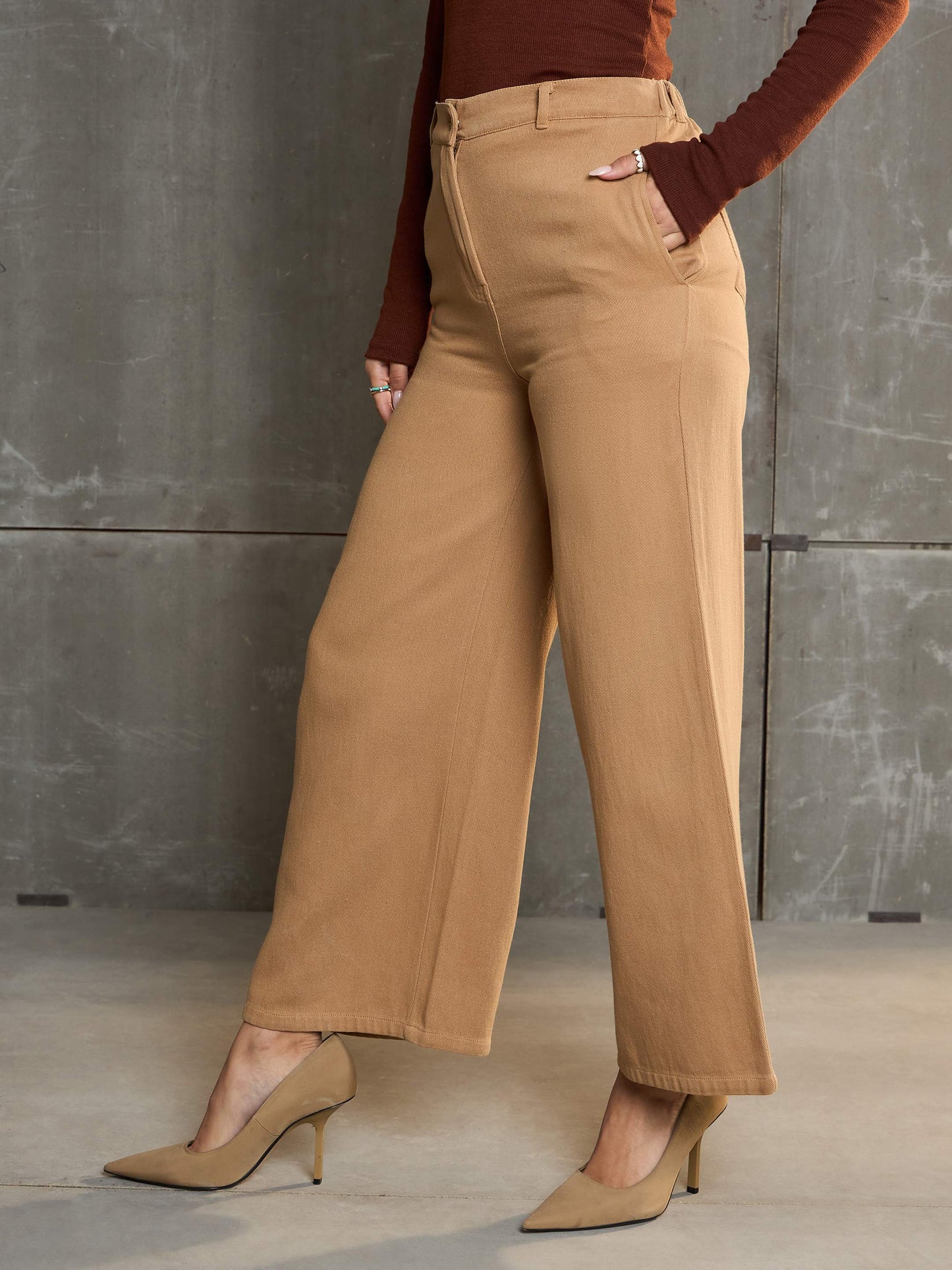 Women's Brown Denim Flared Pan