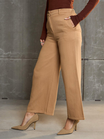 Women's Brown Denim Flared Pan