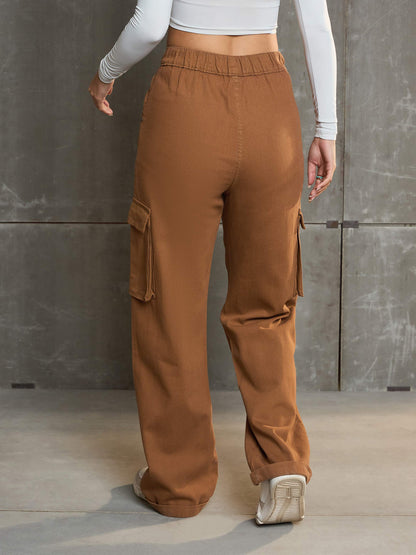 Women's Tan Box Pockets Straight Cargo Pan