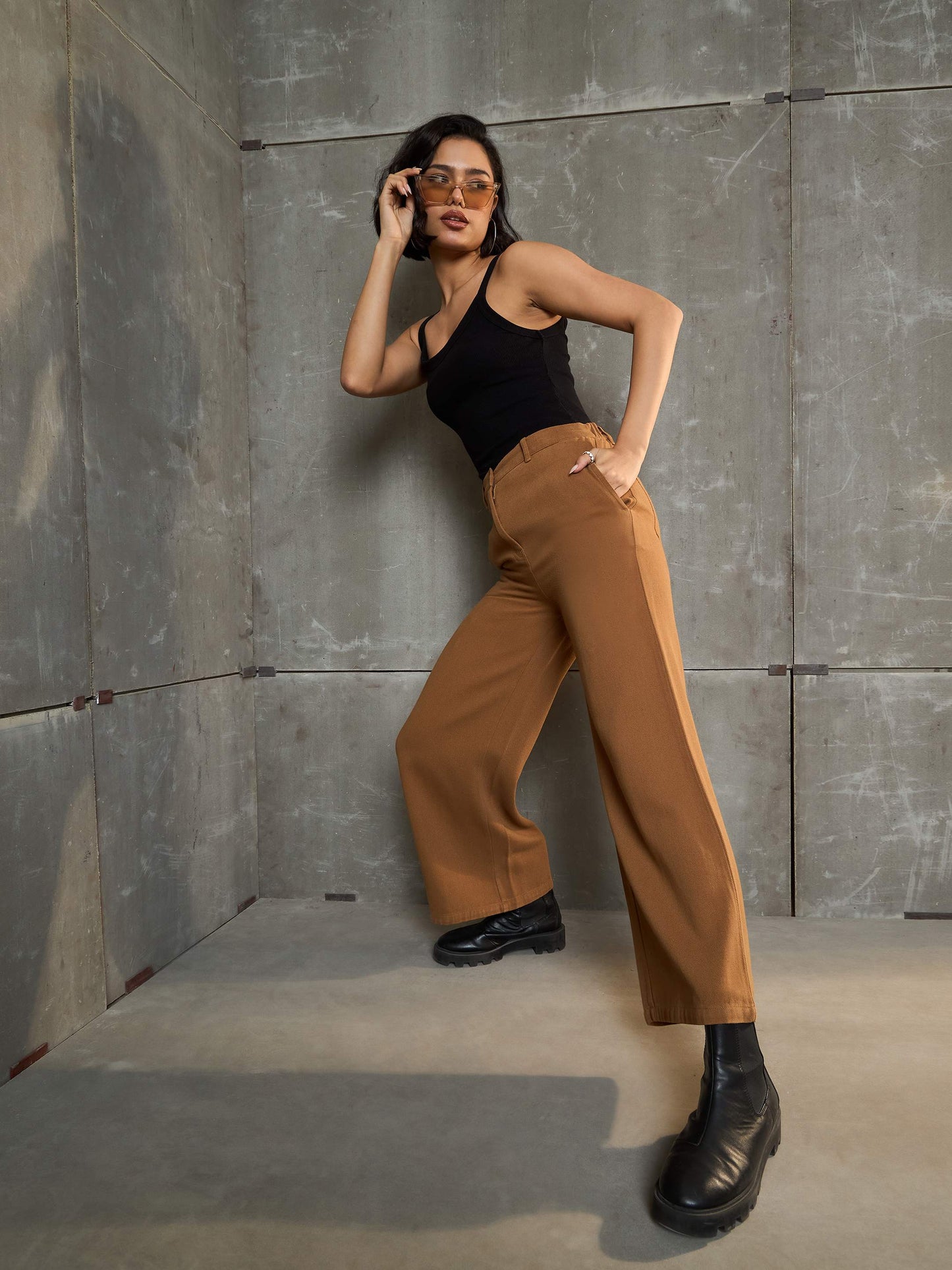 Women's Dark Brown Denim Flared Pan