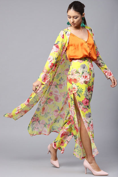 Women's Yellow Tropical Side Slit Pants