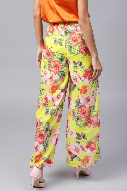 Women's Yellow Tropical Side Slit Pants