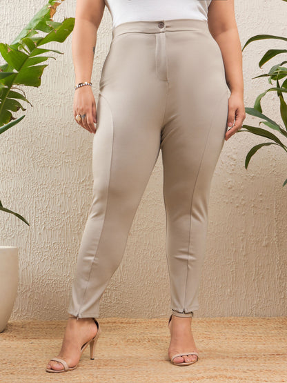 Women's Light Beige Roma Front Zipper Mom Fit Pan