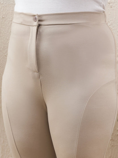 Women's Light Beige Roma Front Zipper Mom Fit Pan