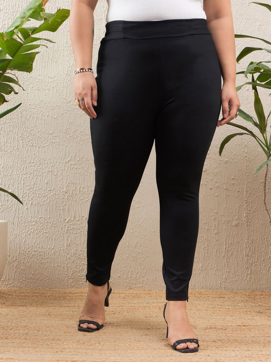 Women's Black Roma Side Zipper High Waist Jeggi