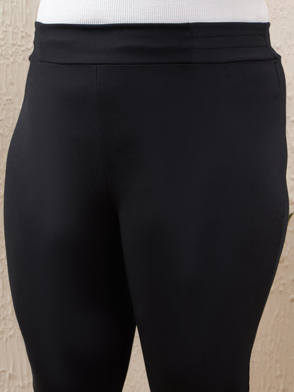Women's Black Roma Side Zipper High Waist Jeggi