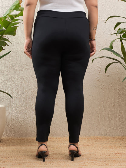 Women's Black Roma Side Zipper High Waist Jeggi