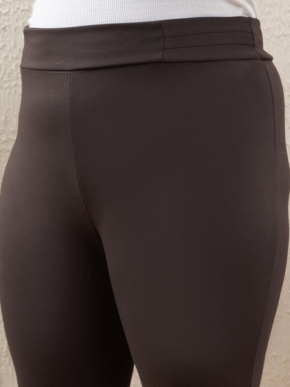 Women's Dark Brown Roma Side Zipper High Waist Jeggi
