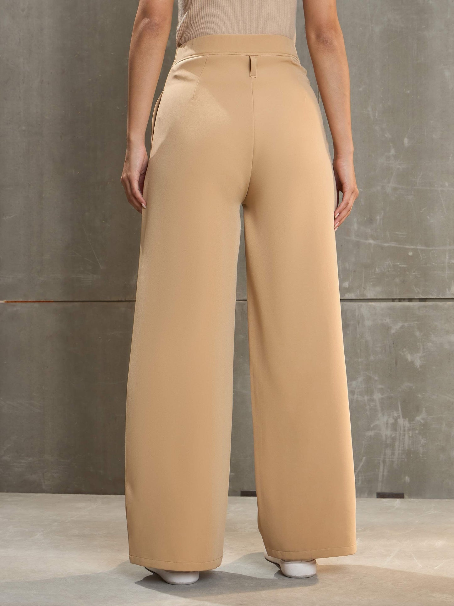 Women's Beige Front Pleated High Rise Pan