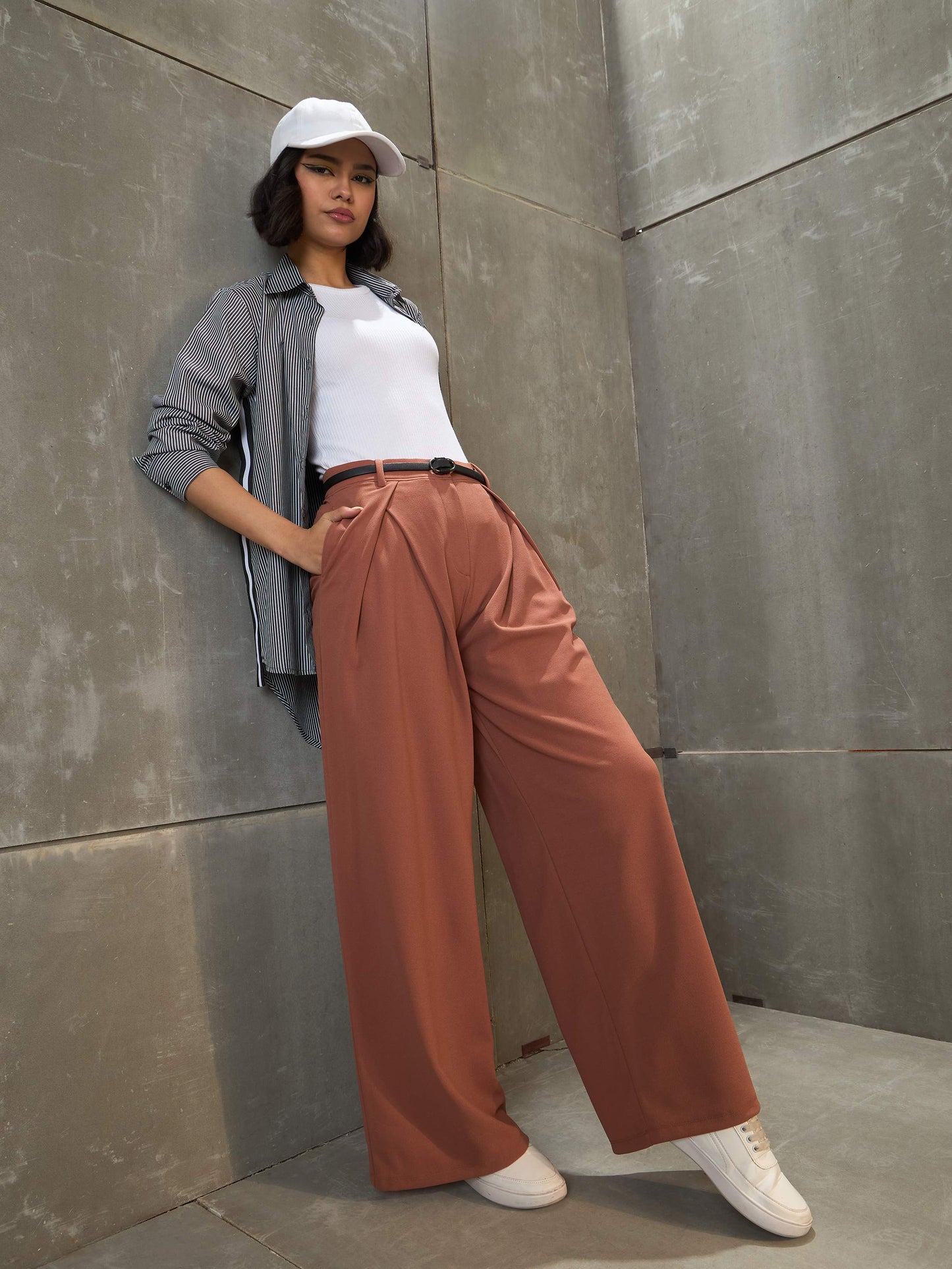 Women's Rust Front Wrap Pleated Wide Leg Pan