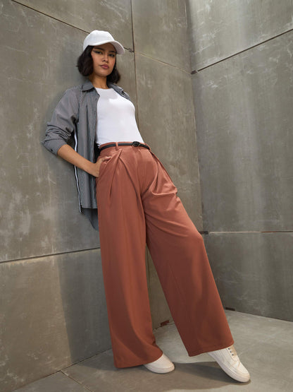 Women's Rust Front Wrap Pleated Wide Leg Pan